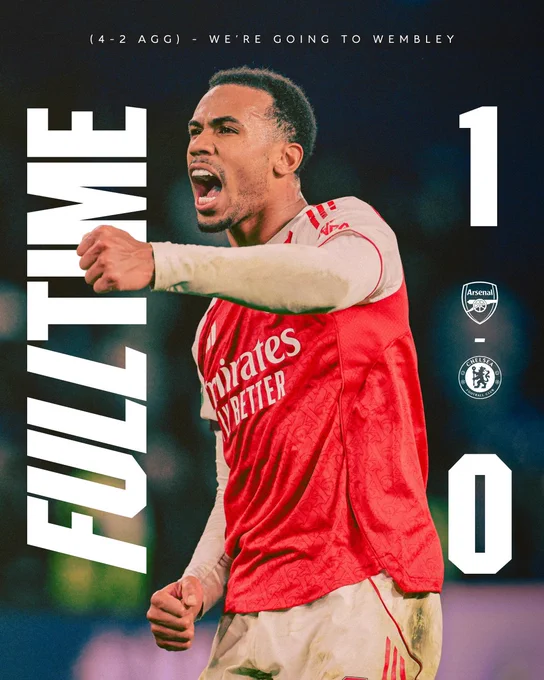 Full Time: Arsenal 1-0 Chelsea (4-2 on aggregate)