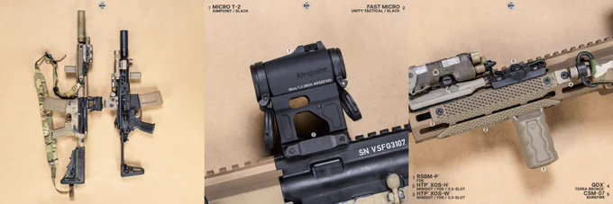 RailScales RSBM-P Polymer M-LOK VFG, QTR-LT Stop, HTP XOS-H & XOS-W M-LOK Scales (3.5-Slot, MiniDot Texture, FDE), QDX Sling Mount, Hardtop Mount for Scout Light Pro Lights, CSMR Mag Button | Sig Sauer RSAR SBR 7.75" 5.56 w/ SLH762C-QD Suppressor, Insight Tech WMX200 Light, L3Harris NGAL-A7 Laser, EOTech SU-231A/PEQ Sight, Magpul 30rd PMAG, 11.5" URGI Upper, Daniel Defense 11.5" 5.56 Barrel, Geissele MK16 URGI Rail, Surefire SOCOM556-RC1 w/ SOCOM 4-Prong Flash Hider, M640V-Pro Scout Light Pro IR Light w/ CSM-07 Switch, Aimpoint Micro T-2 RDS w/ Unity Tactical FAST Micro Mount, Colt M4A1 Carbine Post Sample Lower, LMT Defense Gen 1 SOPMOD Stock w/ KAC M4 Stock Sling Mount, LBT Inc Ultra-Light Two-Point Padded Sling.