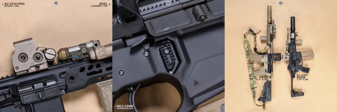 RailScales RSBM-P Polymer M-LOK VFG, QTR-LT Stop, HTP XOS-H & XOS-W M-LOK Scales (3.5-Slot, MiniDot Texture, FDE), QDX Sling Mount, Hardtop Mount for Scout Light Pro Lights, CSMR Mag Button | Sig Sauer RSAR SBR 7.75" 5.56 w/ SLH762C-QD Suppressor, Insight Tech WMX200 Light, L3Harris NGAL-A7 Laser, EOTech SU-231A/PEQ Sight, Magpul 30rd PMAG, 11.5" URGI Upper, Daniel Defense 11.5" 5.56 Barrel, Geissele MK16 URGI Rail, Surefire SOCOM556-RC1 w/ SOCOM 4-Prong Flash Hider, M640V-Pro Scout Light Pro IR Light w/ CSM-07 Switch, Aimpoint Micro T-2 RDS w/ Unity Tactical FAST Micro Mount, Colt M4A1 Carbine Post Sample Lower, LMT Defense Gen 1 SOPMOD Stock w/ KAC M4 Stock Sling Mount, LBT Inc Ultra-Light Two-Point Padded Sling.