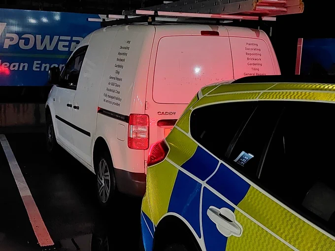 Seized VW Caddy Van behind a Marked Local Policing Team vehicle