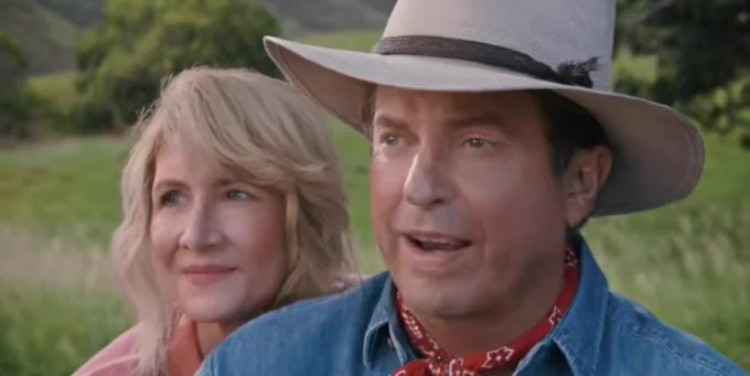 Sam Neill and Laura Dern, poorly de-aged