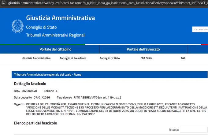 Dettaglio Fascicolo 148/2026 TAR Roma

https://mdp.giustizia-amministrativa.it/visualizzah2/?nodeRef=&schema=tar_rm&nrg=202600148&nomeFile=202601851_08.html&subDir=Provvedimenti