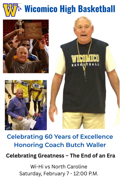 Image of flyer advertising the Recognition Ceremony for long-time basketball coach Butch Waller after 60 years