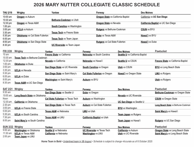 The 2026 schedule