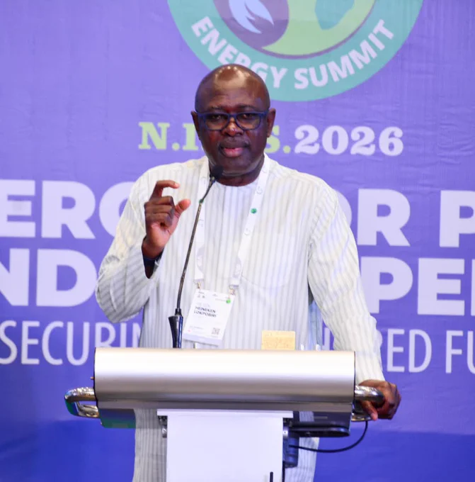 Honourable Minister of State Petroleum Resources (Oil) Sen. Heineken Lokpobiri Ph.d delivering his address at the 9th Nigeria International Energy Summit (NIES 2026) in Abuja.