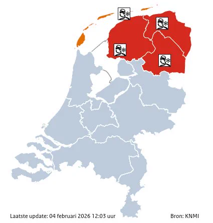 Het weeralarm voor gladheid door ijzel is verlengd. In Friesland en Drenthe is code rood van kracht tot 14:00 uur, in Groningen tot 15:00 uur. Op de Waddeneilanden geldt code oranje tot 14:00 uur.