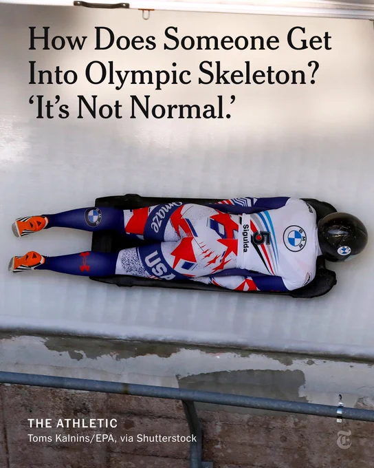 Headline over an image of Mystique Ro in action duringa skeleton race: How Does Someone Get Into Olympic Skeleton? ‘It’s Not Normal.’
