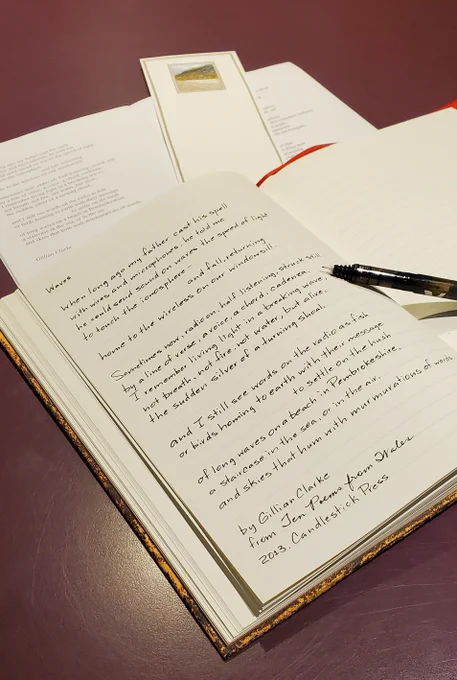 Handwritten transcription of the poem Waves by Gillian Clarke from the poetry chapbook Ten Poems from Wales