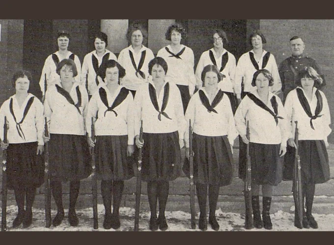 The 1925 UVM women's rifle team poses for a yearbook photo.