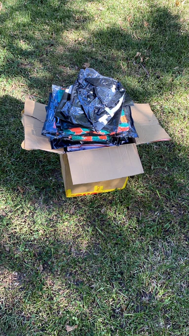 USA customer got her bulk order in his home, she sent this image of getting the shipping box at their doorstep, we have made high quality clothing products for her brand and she is very happy with the quality.
