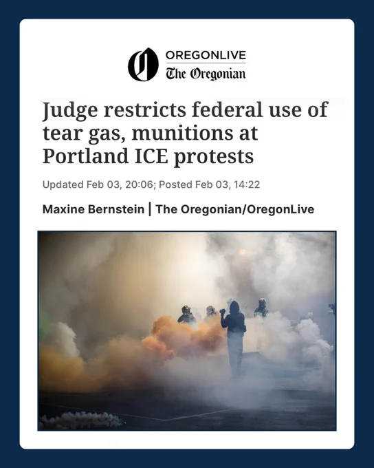 OregonLive headline: Judge restricts federal use of tear gas, munitions at Portland ICE protests
