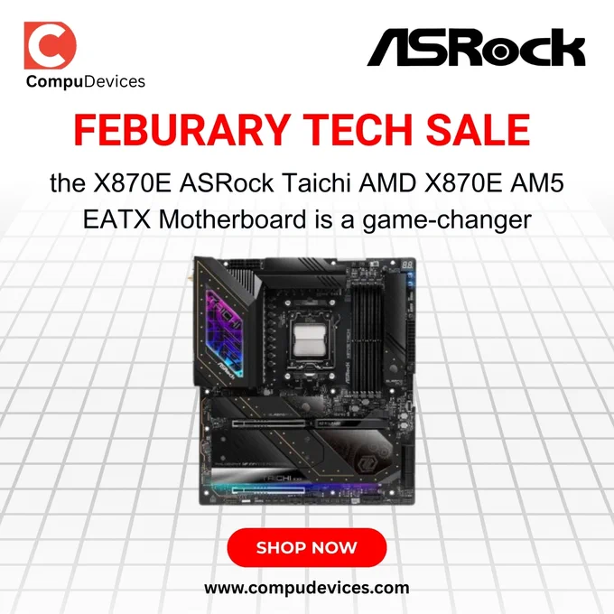 X870E TAICHI Asrock Socket AM5 AMD X870E SATA 6Gb/s Extended ATX Motherboard