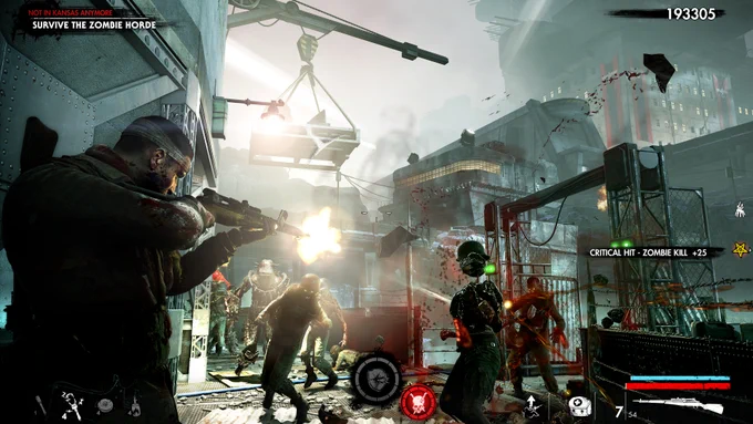 An image of Karl Fairburne aiming a rifle towards a horde of zombies
