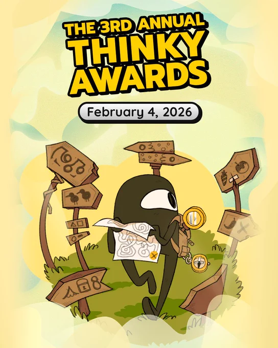 The 3rd Annual Thinky Awards, February 4th, 2026
The image shows our thinky protagonist with a map, surrounded by arrow signs.