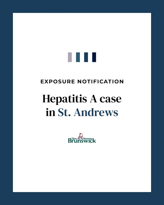 Cover image of a notification from New Brunswick, Canada, stating a Hepatitis A case in St. Andrews.
