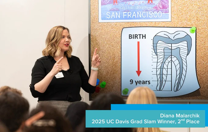 2nd place winner Diana Malarchik presenting her research in the 2025 Grad Slam.