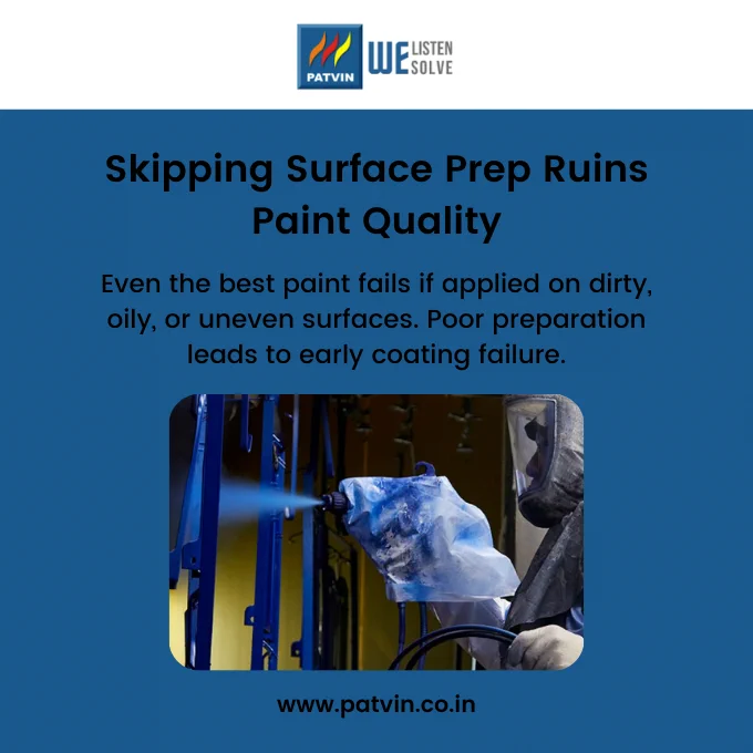 Industrial spray painting process showing a worker applying coating on metal parts after proper surface preparation. 