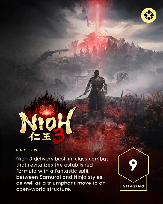 Review: Nioh 3 delivers best-in-class combat that revitalizes the established formula with a fantastic split between Samurai and Ninja styles, as well as a triumphant move to an open-world structure. Score: 9 Amazing
