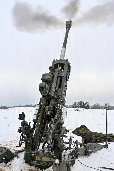 U.S. Paratroopers assigned to 4th Battalion, 319th Field Artillery Regiment, 173rd Airborne Brigade, prepare, load and fire an M777 Howitzer during Dynamic Front 26 at the Grafenwoehr Training Area, Grafenwoehr, Germany, Jan. 27, 2026. Dynamic Front is the practical application of the Eastern Flank Deterrence Line (EFDL) and enhances the U.S. and NATO's ability to coordinate lethal and non-lethal effects in a distributed battlefield. (U.S. Army photo by Pfc. Tomas J. Arce)
