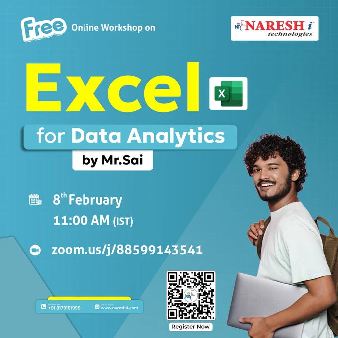 Free online workshop on Excel for Data Analytics by Mr. Sai on 8th February at 11:00 AM IST. Register now: https://tr.ee/Stx2HD.