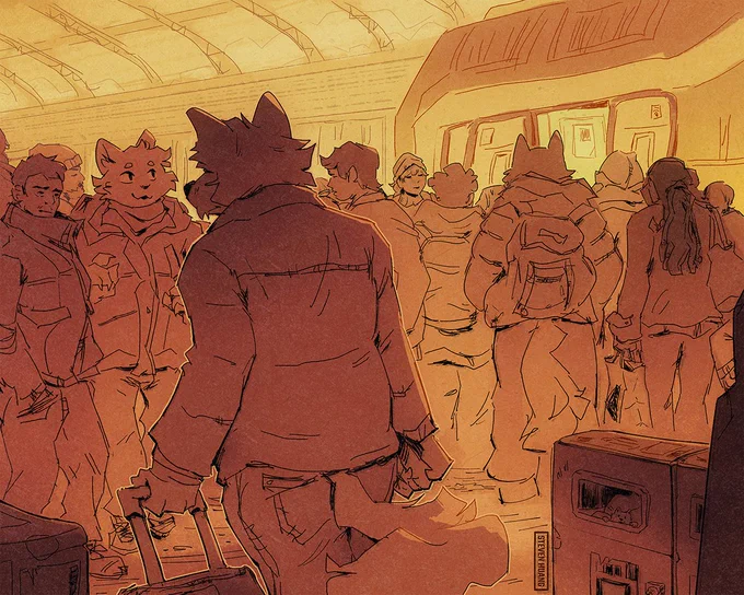 A bustling train station.