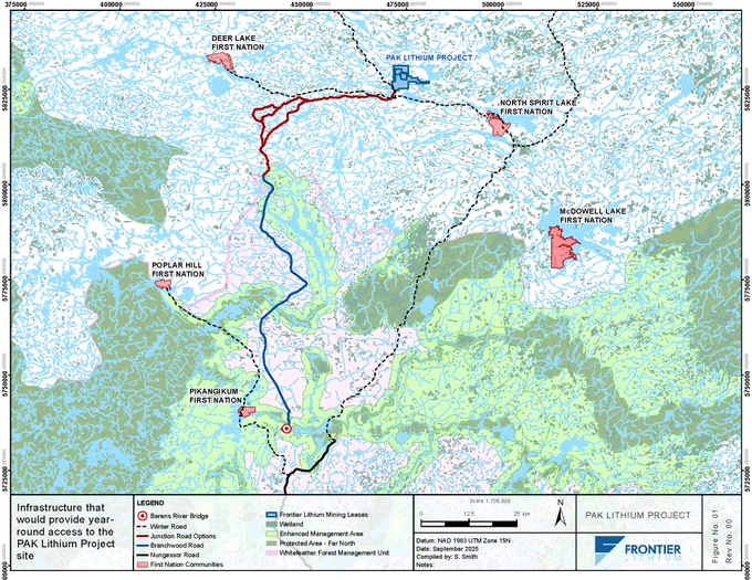 Junction Road alternatives for the PAK #Lithium Project are highlighted in red.