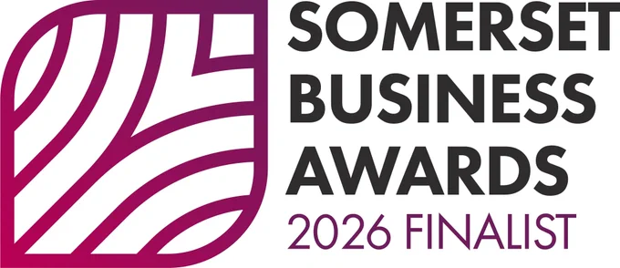 Somerset Business Awards 2026 Finalist. Including the pink/purple ombre leaf logo. 