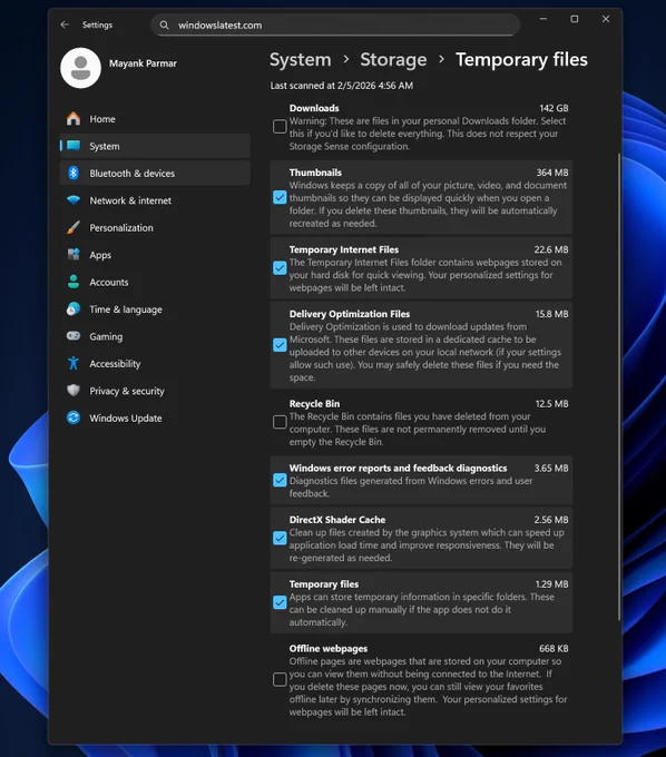 Certain folders like Windows Update, drivers, and others are missing in the Temporary files cleanup in Windows 11 KB5074105
