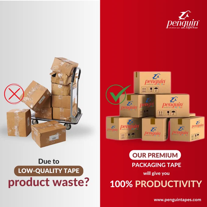 Low-quality packing tape ❌ doesn’t just fail — it causes product damage 📦💥, rework 🔁, and loss 💸.
Switch to premium packaging tape ✅ built for strong adhesion 💪, clean sealing 🛡️, and reliable performance ⚡.
Pack faster 🚚. Ship safer 📦. Reduce waste ♻️.
Stop fixing boxes ❌📦. Start delivering confidence ✅.
🌐 www.penguintapes.com
📞 7094911172

----------------------------------
#PenguinTapes
#PackagingTape
#PremiumPackaging
#StrongAdhesion #SafeShipping #NoProductDamage
#WarehouseSolutions
#SmartPackaging
#LogisticsSupport