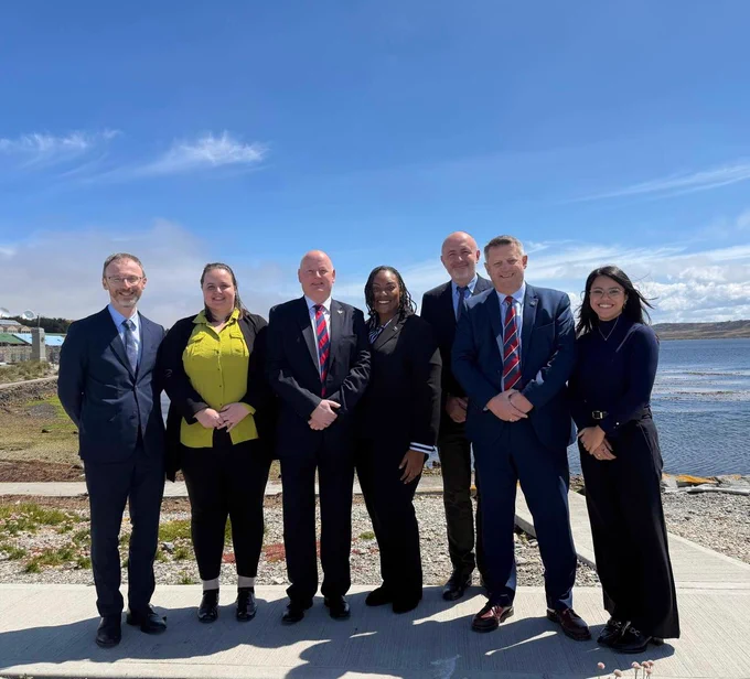 CPA BIMR Election Observation Mission Team, Stanley, Falkland Islands (left to right: Vasil Vashchanka, Elinor Souch, Rob Callister MHK, Honourable Akierra Missick, Stefan Szwed, Alun Davies MS, Maggie El Beleidi)