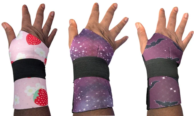 Strawberry, Galaxy and Bats Wrist Braces with support.