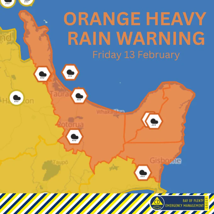Orange Heavy Rain warning in place for entire region
