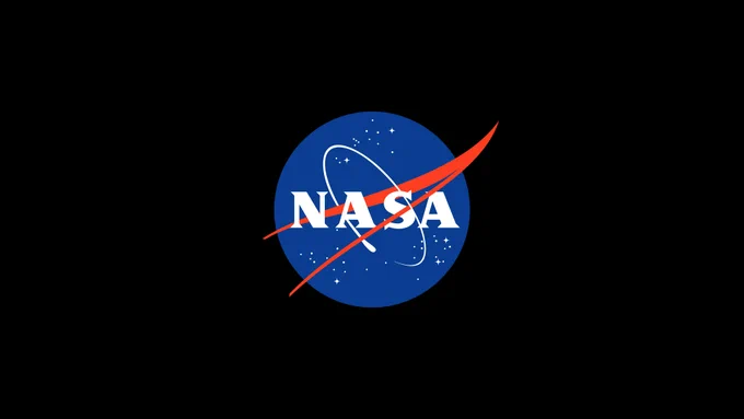 The NASA 'meatball' insignia \u2014 a blue circle with a red swoosh, white stars, and the word 'NASA' \u2014 set against a solid black background. Credit: NASA