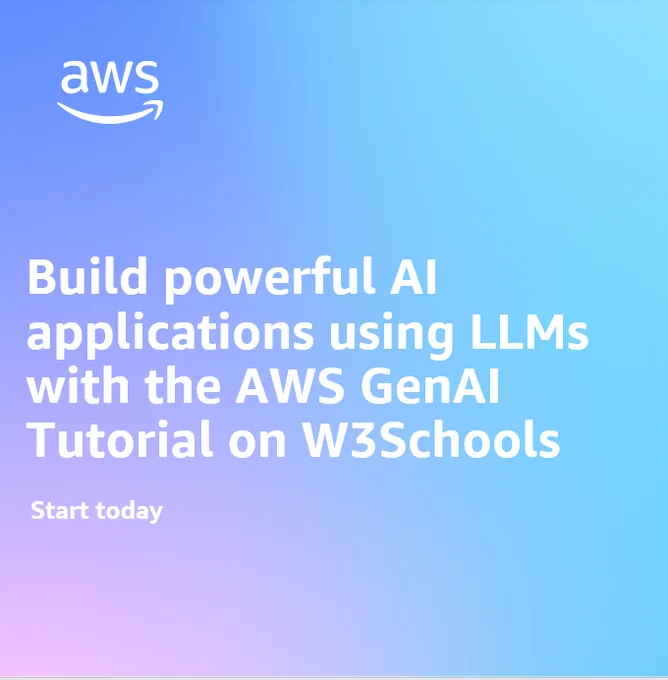 Build powerful AI applications using LLMs with the AWS GenAI Tutorial on W3Schools