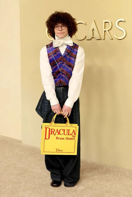 Reece Feldman attends the 98th Oscar Nominees Luncheon, Reece Feldman, Dior, Jonathan Anderson Dior, Dior menswear, Oscar Nominees Luncheon 2026, Reece Feldman style, eccentric tailoring, statement vest, Dior Oscars luncheon