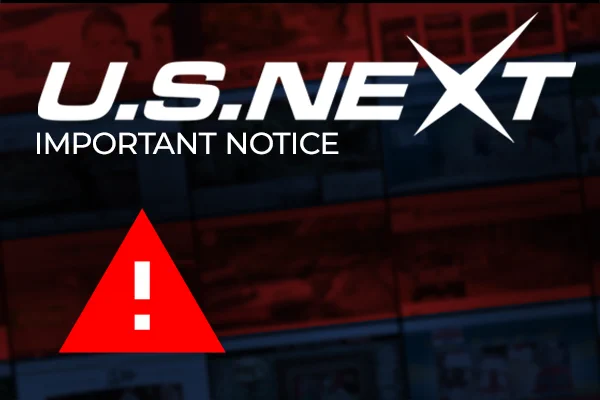 Important notice graphic with U.S.NEXT name and red triangle