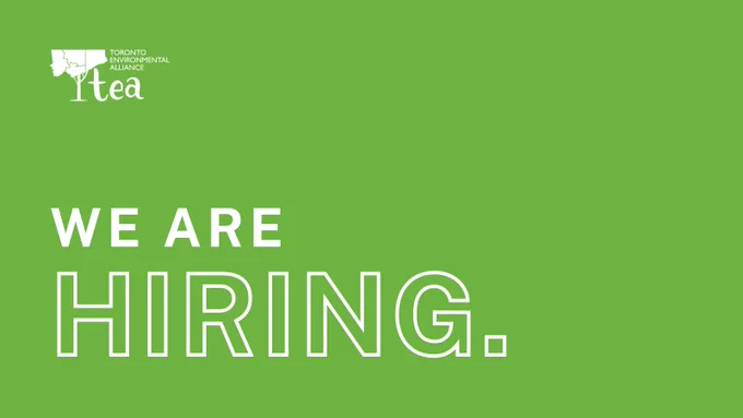 White text on green background that reads, "We are hiring."