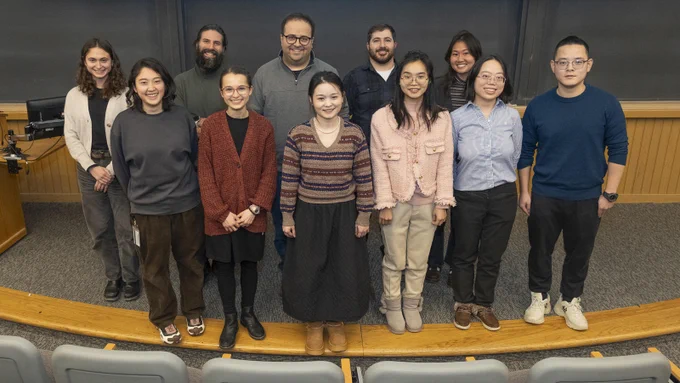 Eleven of the 2025 new postdocs: (front row, l-r) Ayano Fukui (Cristea), Molly Sargen (Bassler), Chunyan Fu (Mesa), Susy X. Chen (Brooks), Xin Huang (Gitai), Haochen Fu (Shvartsman, Gitai, Levine); (back row, l-r) Isabella Burda (Devenport, Nelson), Ido Irani (Gitai, Wingreen), Gabriel D'Agostino (Bassler), Samer Ayoub (Ploss), and Emily Chen (Gitai). Pictured are a subset of the 23 new postdocs of 2025.
Photo by C. Todd Reichart.