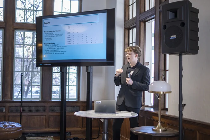 Psychology student Liam Peck presents at the Diversity Research Showcase 2026. 