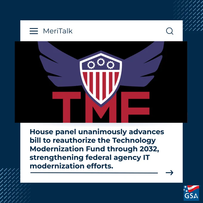 Shield with gears and wings above TMF letters symbolizing technology modernization fund.