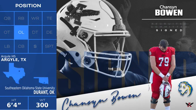 Chansyn Bowen signs at Southeastern Oklahoma State University.