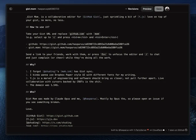 gist-mom, a collaborative editor for your gists that cares