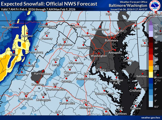 Expected snowfall from the National Weather Service.
