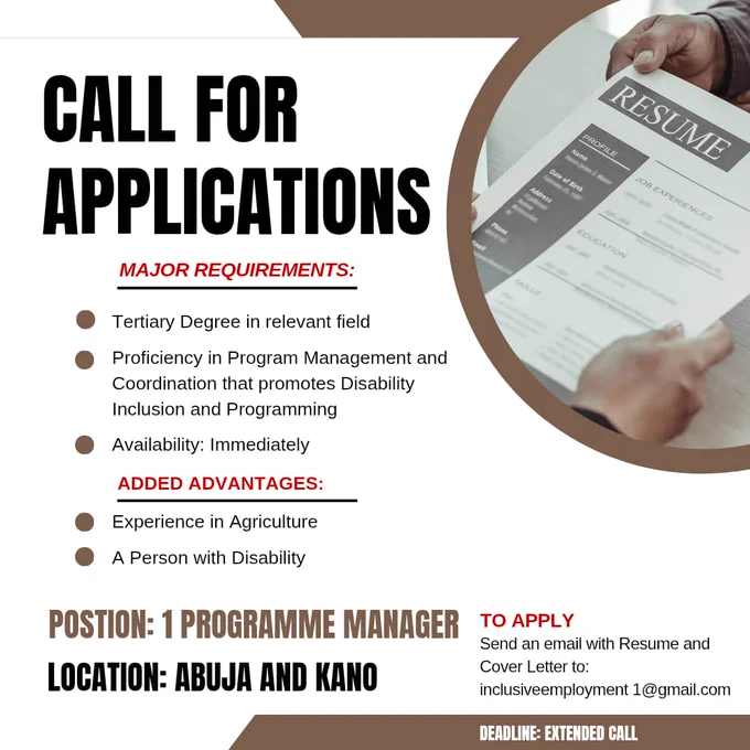 The flier announces an opening for a Programme Officer, with key requirements outlined in the caption.