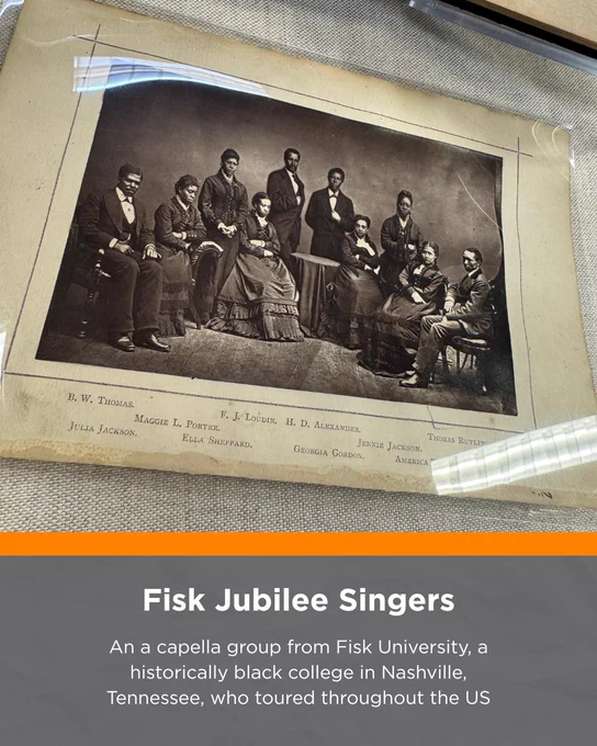 Historic group photograph of the Fisk Jubilee Singers seated and standing together in formal attire.