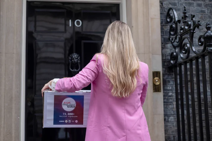 Jodie delivering her 73k-strong petition to No 10 Downing Street