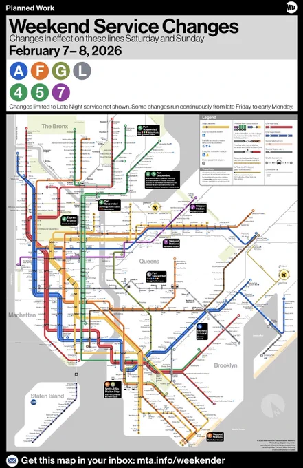 Weekend service change map between Feb 7th -8th, 2026