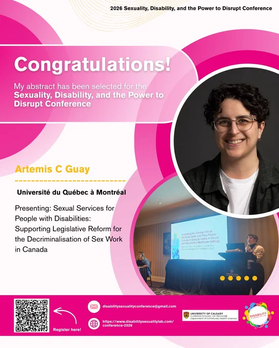 Speaker spotlight poster featuring Artemis C Guay. A headshot, affilation, and abstract title is provided on the poster.

A registration QR code is also provided on the bottom left corner of the poster.