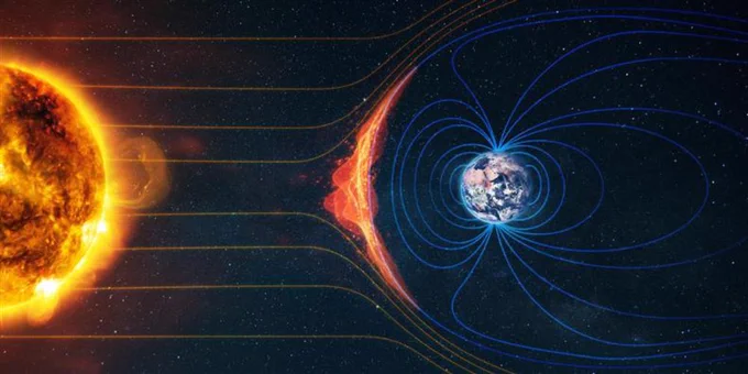 Illustration showing the sun, Earth and the heliosphere, an important area of space physics research. (Adobe Stock)