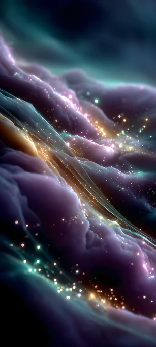 Particle simulation study focusing on flow dynamics. The color grading balances violet hues with cyan highlights to create depth without solid geometry. A masterclass in ethereal rendering.